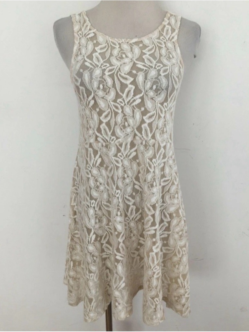 Free People Ivory Floral Lace Mini Dress Sheer Small (no size tag)